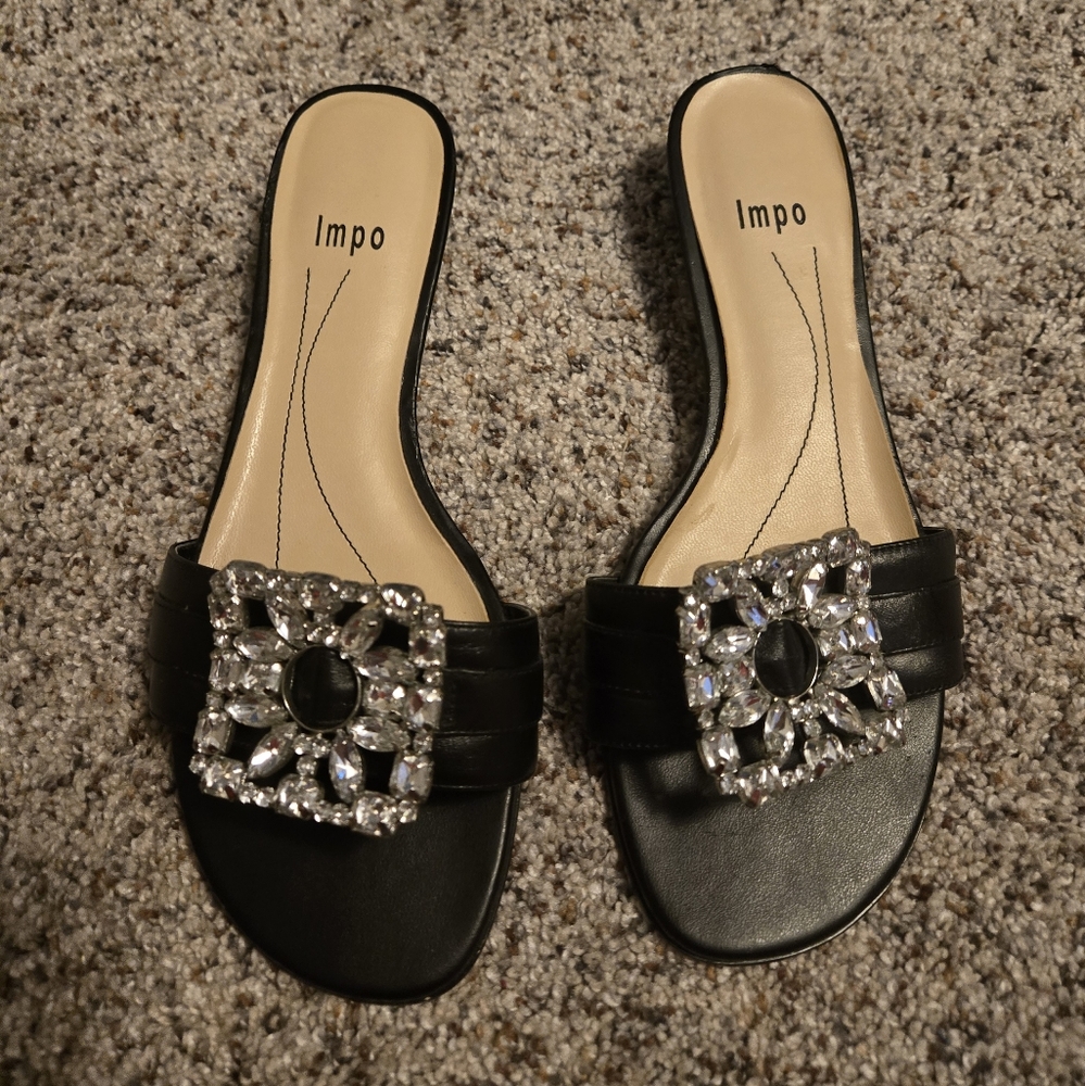 Impo Black Crystal Embellished Sandals